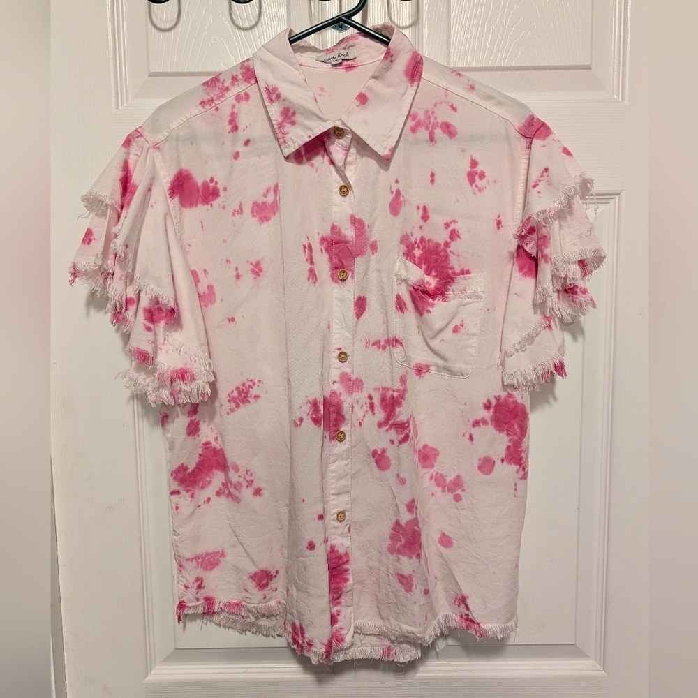 White Birch Tie Dye Button Down Shirt Pink White Medium - Picture 2 of 15